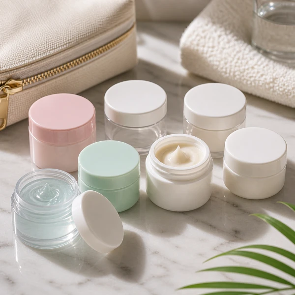 Small cosmetic jars for travel and sample use