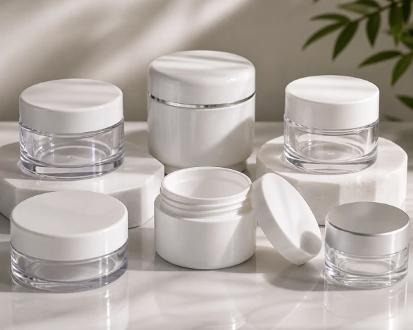 Plastic cosmetic jars with smooth surface finish for premium packaging